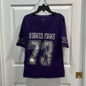 Super cute short sleeve, V-neck TCU horned frogs 1879 “go fight win” T-shirt